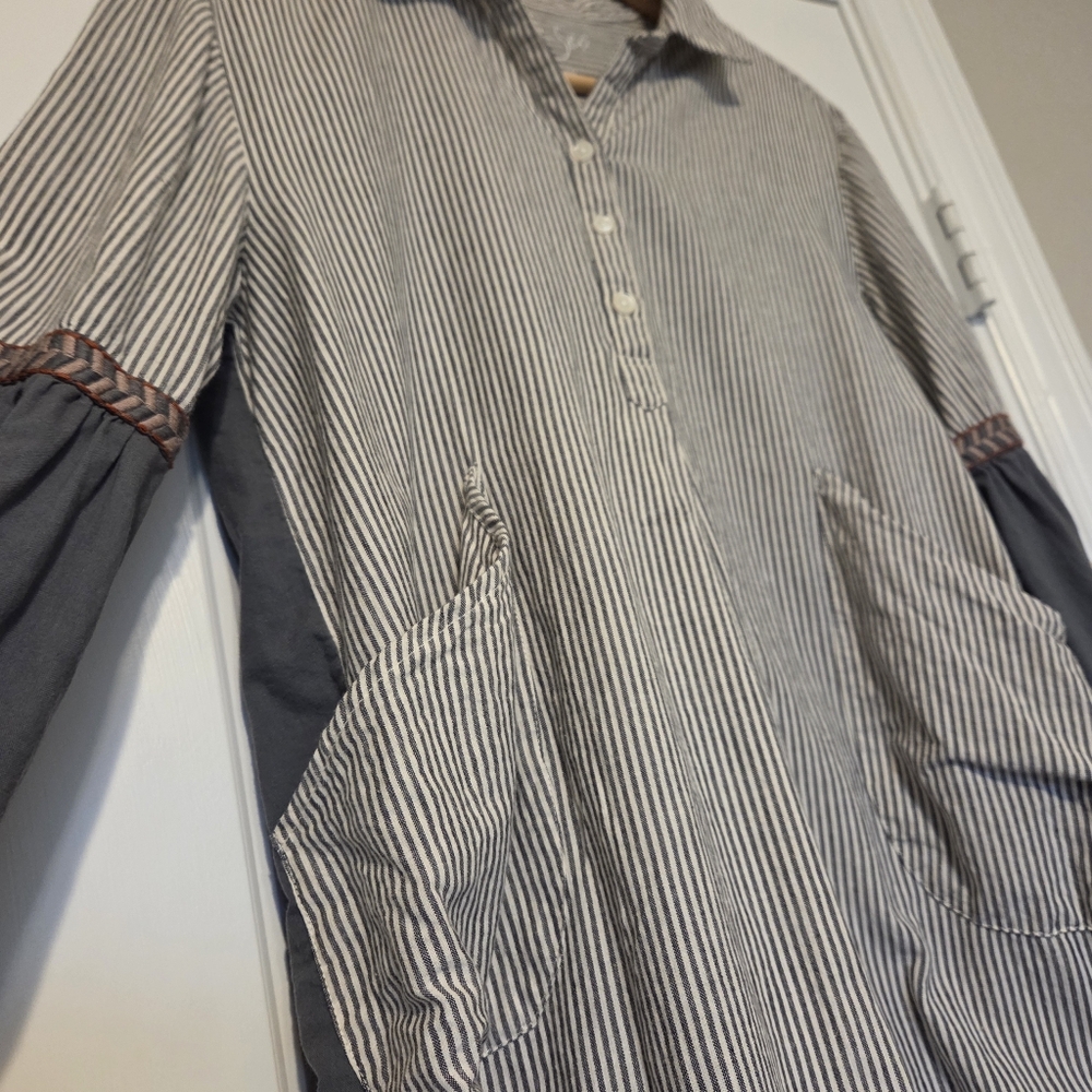 Anthropologie Kyla Seo Caite Deja Floral Embroidered Tunic Striped Top - Picture 3 of 16
